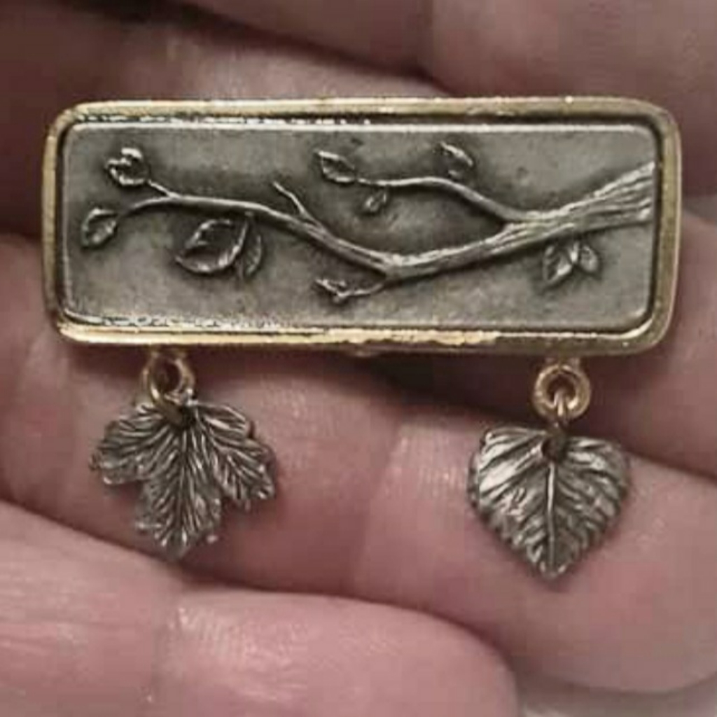 Vtg Camco Pewter Tree Love Hope Dangle Pin Brooch